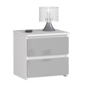 Table De Chevet Akord Cl2 Blanche 40 Cm 2 Tiroirs Façade Métallique Brillant 40X35X40 Cm