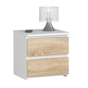 Table De Chevet Akord Cl2 Blanche 40 Cm 2 Tiroirs Façade Chêne Sonoma 40X35X40 Cm