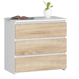 Table De Chevet Akord Cl3 Blanche 60 Cm 3 Tiroirs Façade Chêne Sonoma 60X35X57 Cm