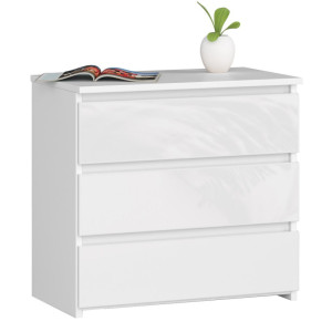 Table De Chevet Akord Cl3 Blanche 60 Cm 3 Tiroirs Façade Blanche Brillante 60X35X57 Cm