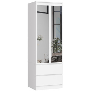 Armoire Akord S60 Avec Miroir Blanche 60 Cm 2 Portes 2 Tiroirs Façade Blanche 1 Étagère 60X51X180 Cm