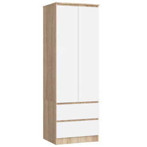 Armoire Akord S60 Chêne Sonoma 60 Cm 2 Portes 2 Tiroirs Façade Blanche 1 Étagère 60X51X180 Cm