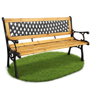 Banc De Jardin Noir Mirt Avec Bois Laqué Et Pieds En Fonte, Largeur 127 Cm
