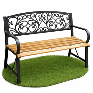 Banc De Jardin Noir Nerina Avec Bois Laqué Et Pieds En Fonte, Largeur 118 Cm