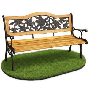 Banc De Jardin Noir Rosa Avec Bois Laqué Et Pieds En Acier, Largeur 127 Cm