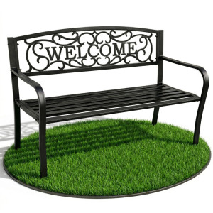 Banc De Jardin Noir Irys Avec Pieds En Acier Et Dossier En Fonte, Largeur 127 Cm