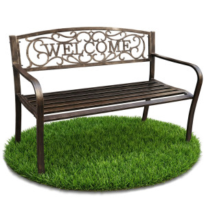 Banc De Jardin En Brun Irys Avec Pieds En Acier Et Dossier En Fonte, Largeur 127 Cm