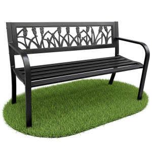 Banc De Jardin Noir Lissa Avec Pieds En Acier, Largeur 124 Cm
