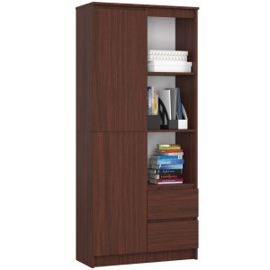 Bibliothèque De Bureau Akord R11 Wengé 80 Cm 1 Porte 2 Tiroirs Façade Wengé Mat 7 Étagères 80X35X180 Cm
