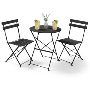 Ensemble De Meubles Orion Pour Balcon : Table Ronde & 2 Chaises En Noir Élégant