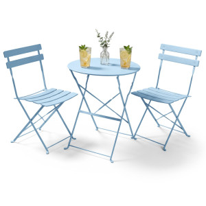 Ensemble De Meubles Orion Pour Balcon : Table Ronde & 2 Chaises En Bleu Élégant