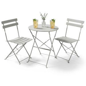 Ensemble De Meubles Orion Pour Balcon : Table Ronde & 2 Chaises En Gris Chic