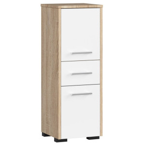 Colonne Salle De Bains Akord Fin Chêne Sonoma 30 Cm 2 Portes 1 Tiroir Façade Blanche 3 Étagères 30X30X85 Cm
