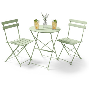 Ensemble De Meubles Orion Pour Balcon : Table Ronde & 2 Chaises En Vert Frais