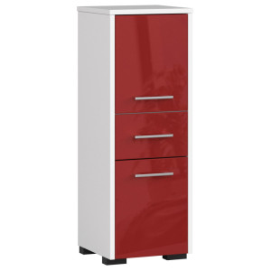 Colonne Salle De Bains Akord Fin Blanche 30 Cm 2 Portes 1 Tiroir Façade Rouge Brillante 3 Étagères 30X30X85 Cm