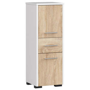 Colonne Salle De Bains Akord Fin Blanche 30 Cm 2 Portes 1 Tiroir Façade Chêne Sonoma 3 Étagères 30X30X85 Cm