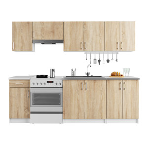 Ensemble De Cuisine Akord Lima Blanc 240 Cm 11 Portes 1 Tiroir Façade Chêne Sonoma 240X44,5X203 Cm