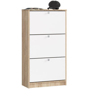 Meuble À Chaussures Akord Chêne Sonoma 60 Cm 3 Portes Façade Blanche 3 Étagères 60X28,5X113 Cm