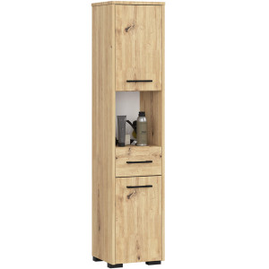 Colonne Salle De Bains Akord Fin Chêne Artisan 30 Cm 2 Portes 1 Tiroir Façade Chêne Artisan 5 Étagères 30X30X140 Cm