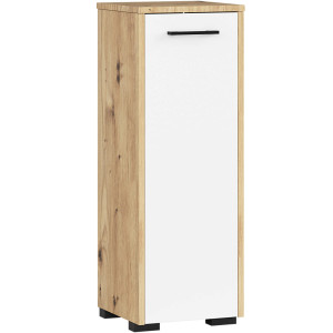 Colonne Salle De Bains Akord Fin Chêne Artisan 30 Cm 1 Porte Façade Blanche 2 Étagères 30X30X82 Cm