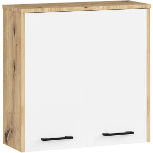 Armoire Salle De Bains Akord Fin Accr. Au Mur Chêne Artisan 60 Cm 2 Portes Façade Blanche 2 Étagères 60X22,5X60 Cm