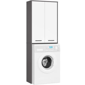 Meuble Pour Machine À Laver Fin Gris Graphite 64 Cm 2 Portes Façade Blanche 4 Étagères 64X30X180 Cm