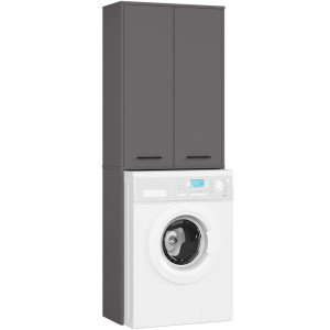Meuble Pour Machine À Laver Fin Gris Graphite 64 Cm 2 Portes Façade Gris Graphite 4 Étagères 64X30X180 Cm