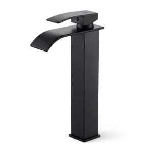 Mitigeur Lavabo Haut Cascade Noir Vasque À Poser Robinet Salle De Bain Evio