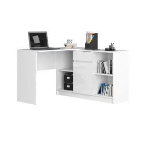 Ensemble D'angle Akord Bureau B17 Avec Commode Blanc 120 Cm 1 Porte 1 Tiroir Façade Blanche Brillante 6 Étagères 120X126X79 Cm
