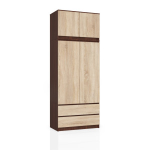 Armoire Avec Surmeuble Akord S90 Wengé 90 Cm 2 Portes 2 Tiroirs Façade Chêne Sonoma 6 Étagères 90X51X234 Cm
