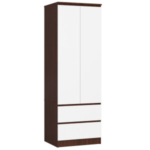 Armoire Akord S60 Wengé 60 Cm 2 Portes 2 Tiroirs Façade Blanche 1 Étagère 60X51X180 Cm
