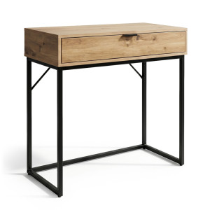 Table Console Style Loft Modena 1 Tiroir 80 Cm Chêne Artisan Pieds Noirs