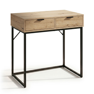 Table Console Style Loft Elano 2 Tiroirs 80 Cm Chêne Artisan Pieds Noirs
