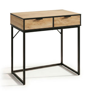 Table Console Style Loft Elano 2 Tiroirs 80 Cm Chêne Craft Pieds Noirs