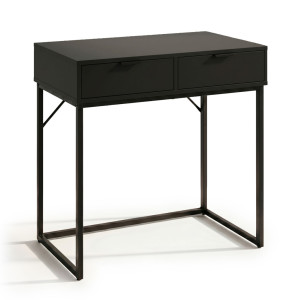 Table Console Style Loft Elano 2 Tiroirs 80 Cm Noir Pieds Noirs