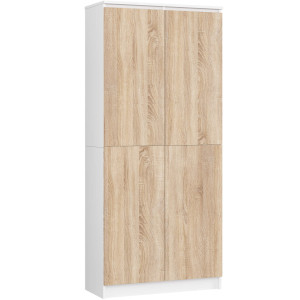 Armoire De Rangement Akord R80 Blanche 80 Cm 2 Portes Façade Chêne Sonoma Mat 8 Étagères 80X35X180 Cm