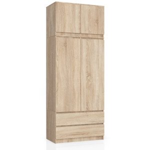 Armoire Avec Surmeuble Akord S90 Chêne Sonoma 90 Cm 2 Portes 2 Tiroirs Façade Chêne Sonoma 6 Étagères 90X51X234 Cm