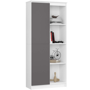 Bibliothèque De Bureau Akord R80 Blanche 80 Cm 1 Porte Façade Gris Graphite Mat 8 Étagères 80X35X180 Cm