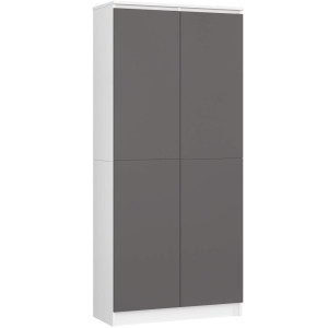 Armoire De Rangement Akord R80 Blanche 80 Cm 2 Portes Façade Gris Graphite Mat 8 Étagères 80X35X180 Cm
