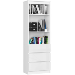 Bibliothèque De Bureau Akord R60 Blanche 60 Cm 3 Tiroirs Façade Blanche Brillante 3 Étagères 60X35X180 Cm