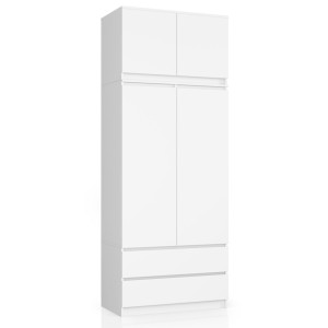 Armoire Avec Surmeuble Akord S90 Blanche 90 Cm 2 Portes 2 Tiroirs Façade Blanche 6 Étagères 90X51X234 Cm