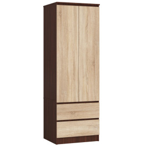 Armoire Akord S60 Wengé 60 Cm 2 Portes 2 Tiroirs Façade Chêne Sonoma 1 Étagère 60X51X180 Cm