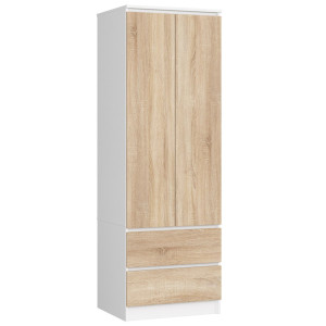 Armoire Akord S60 Blanche 60 Cm 2 Portes 2 Tiroirs Façade Chêne Sonoma 1 Étagère 60X51X180 Cm