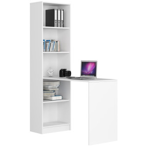 Ensemble Bureau Avec Bibliothèque Akord Smart Blanc 125 Cm Façade Blanche 5 Étagères 125X50X180 Cm