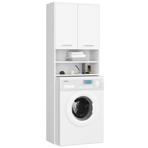 Meuble Pour Machine À Laver Fin Blanche 64 Cm 2 Portes Façade Blanche Niche 4 Étagères 64X30X180 Cm