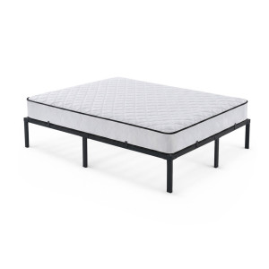 Lit En Métal 140X190 Cm Avec Matelas Lit D'appoint Pliant Avec Cadre En Métal Et Sommier À Lattes Noir 9 Pieds 20 Latters