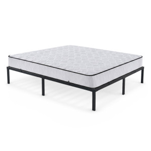 Lit En Métal 160X200 Cm Avec Matelas Lit D'appoint Pliant Avec Cadre En Métal Et Sommier À Lattes Noir 9 Pieds 20 Latters