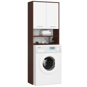 Meuble Pour Machine À Laver Fin Wengé 64 Cm 2 Portes Façade Blanche Niche 4 Étagères 64X30X180 Cm