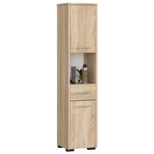 Colonne Salle De Bains Akord Fin Chêne Sonoma 30 Cm 2 Portes 1 Tiroir Façade Chêne Sonoma 5 Étagères 30X30X140 Cm