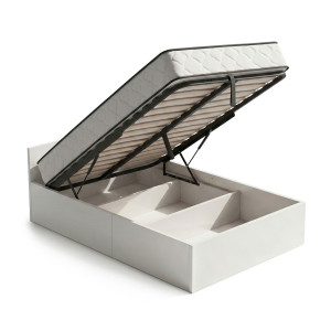 Lit Coffre 100X200 Cm Sommier Relevable En Métal Et Matelas À Ressorts Blanc